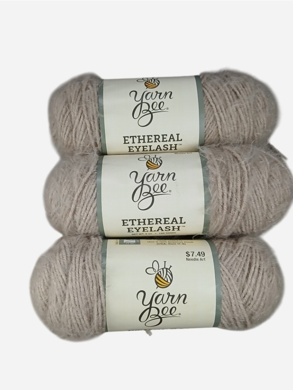 3 Skeins Yarn Bee Ethereal Eyelash Fuzzy Knitting Yarn Oat Beige 02 Same Lot